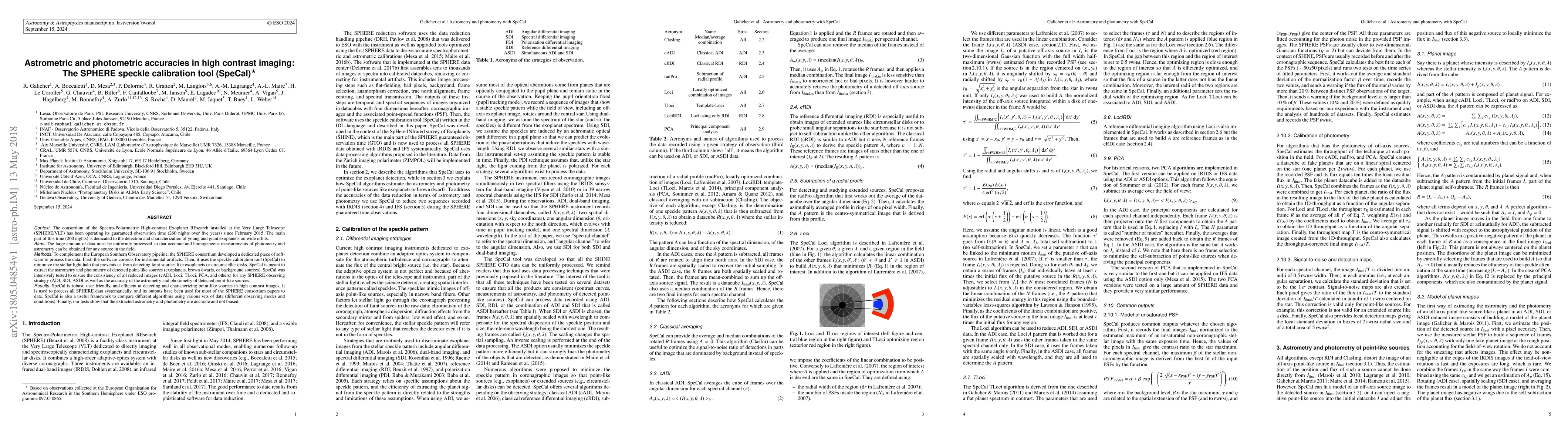 Thumbnail for Astrometric and photometric accuracies in high contrast imaging: The
  SPHERE speckle calibration tool (SpeCal)