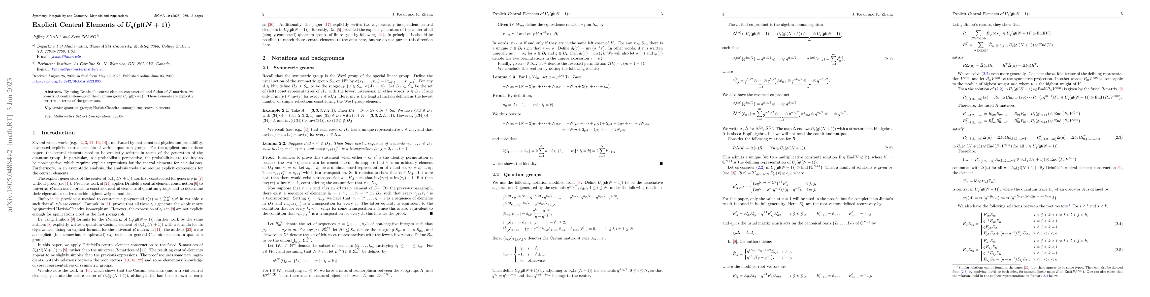 Thumbnail for Explicit Central Elements of $U_q(\mathfrak{gl}(N+1))$