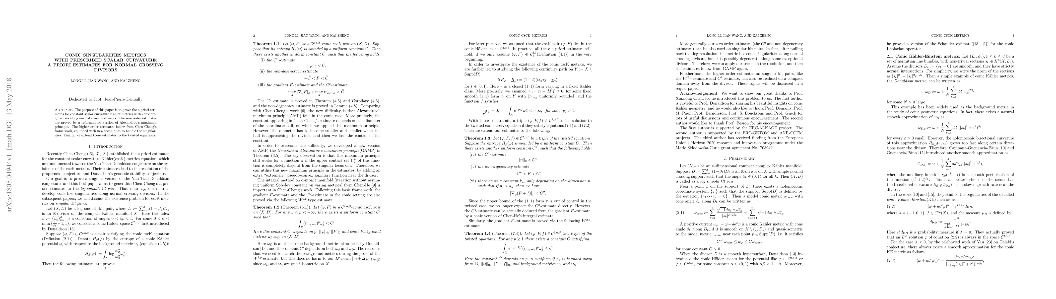 Thumbnail for Conic singularities metrics with prescribed scalar curvature: a priori
  estimates for normal crossing divisors