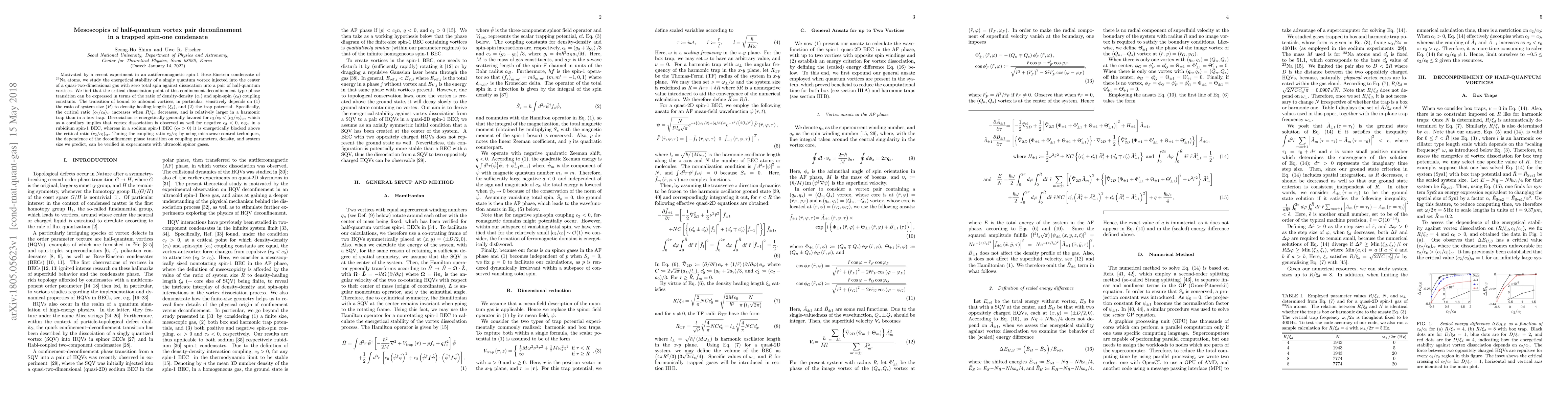 Thumbnail for Mesoscopics of half-quantum vortex pair deconfinement in a trapped
  spin-one condensate
