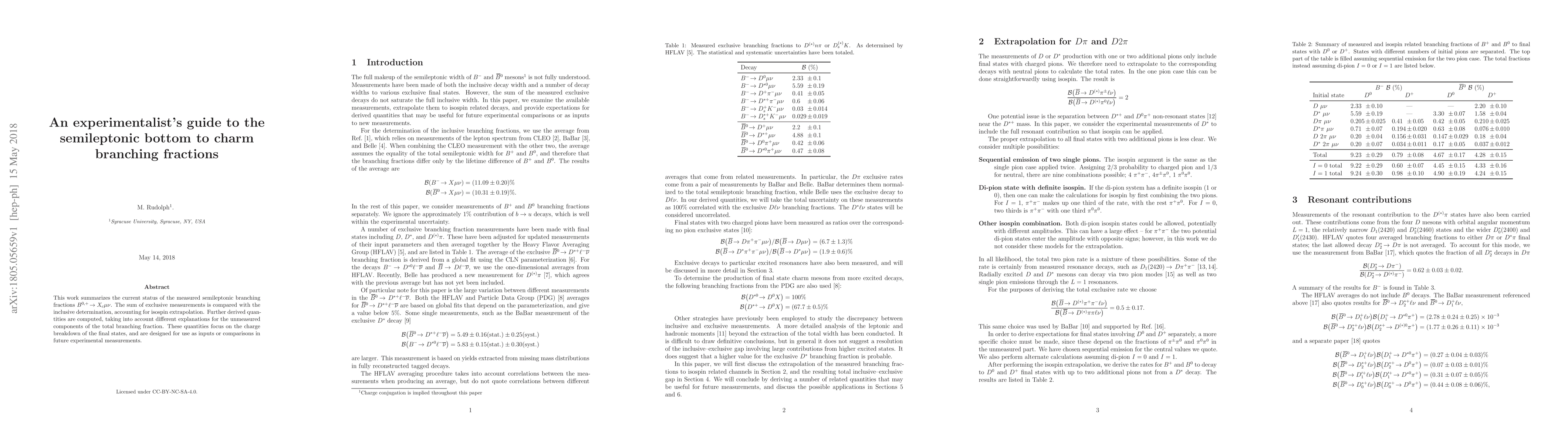 Thumbnail for An experimentalist's guide to the semileptonic bottom to charm branching
  fractions