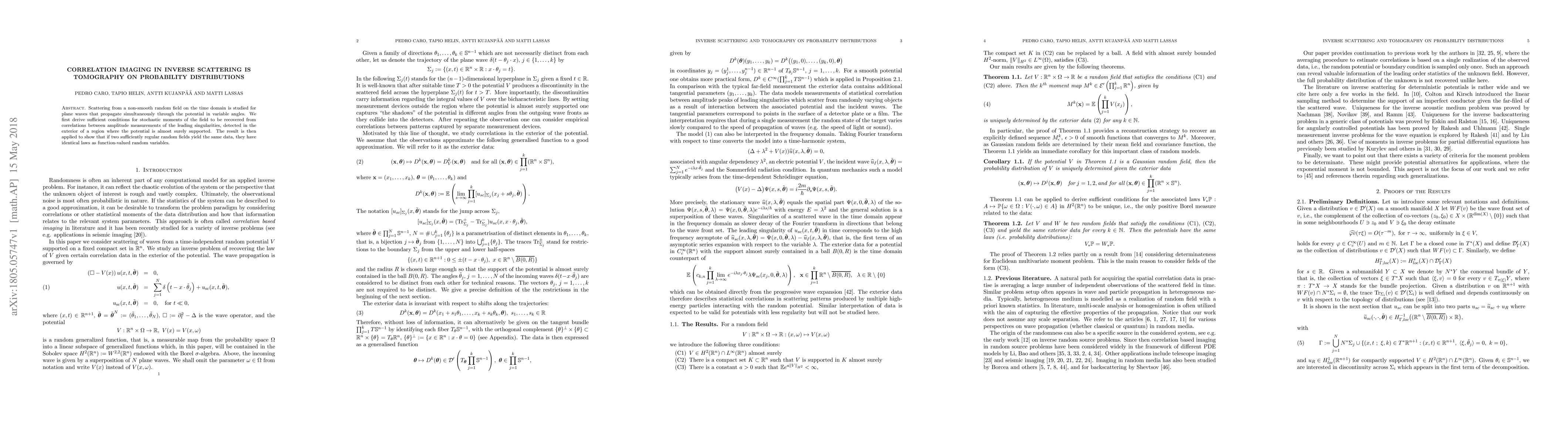 Thumbnail for Correlation imaging in inverse scattering is tomography on probability
  distributions