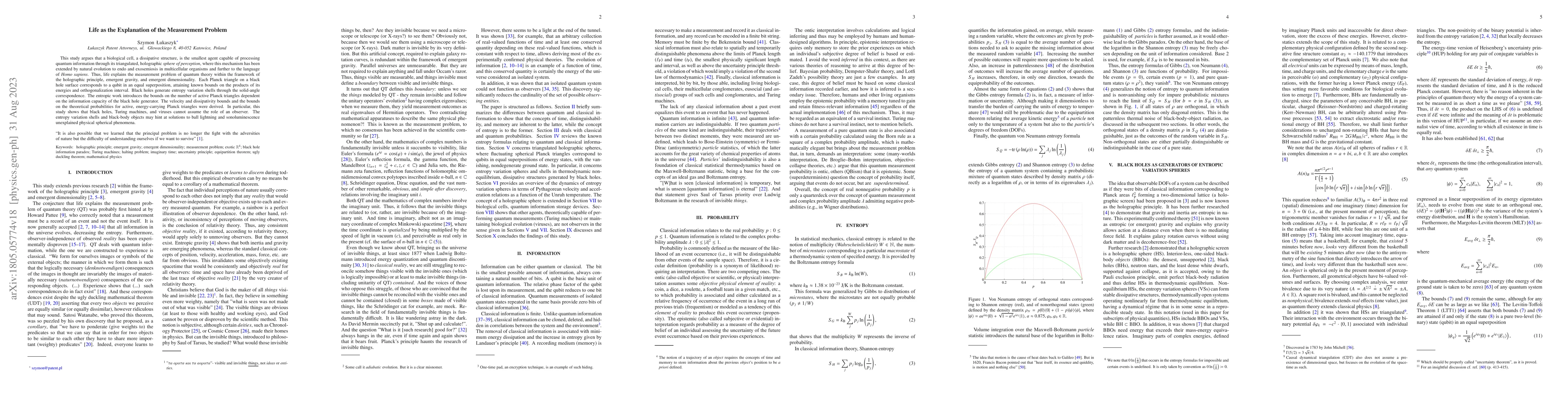 Thumbnail for Life as the Explanation of the Measurement Problem