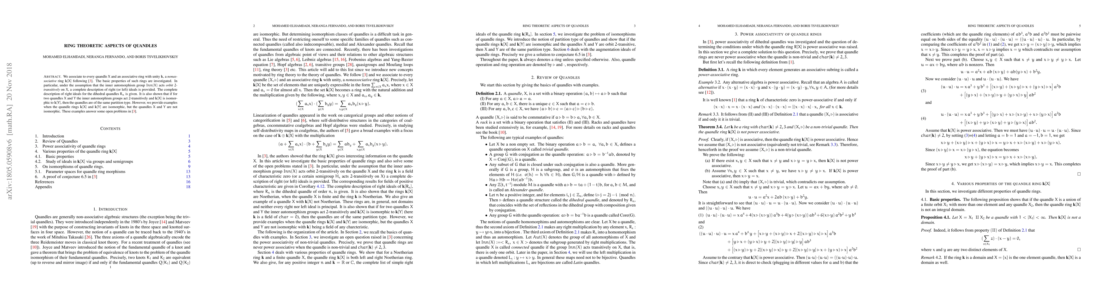 Thumbnail for Ring Theoretic Aspects of Quandles