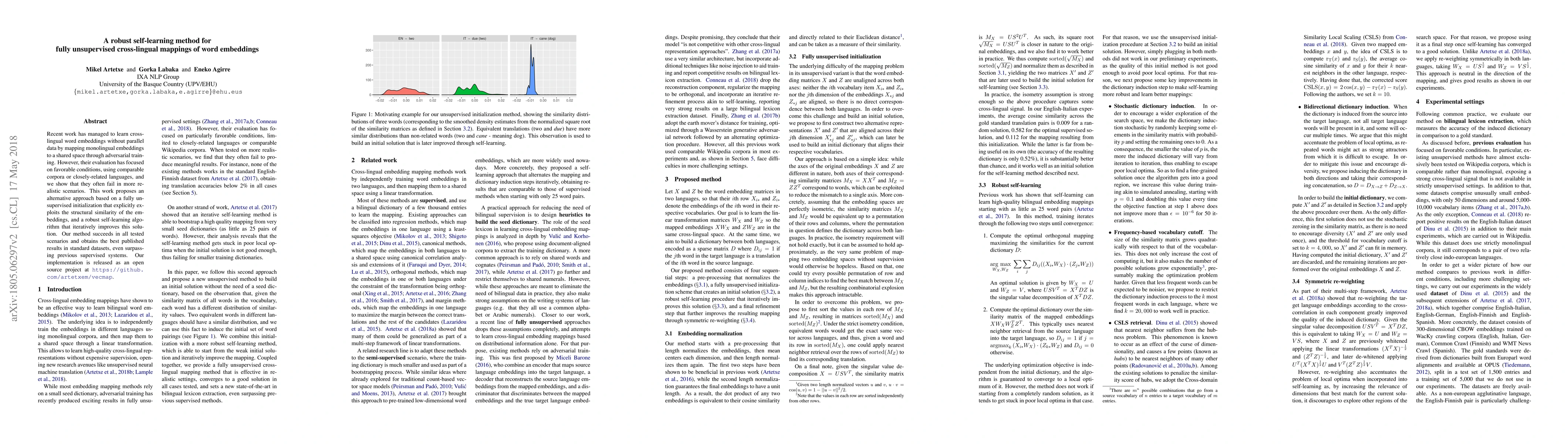 Thumbnail for A robust self-learning method for fully unsupervised cross-lingual
  mappings of word embeddings