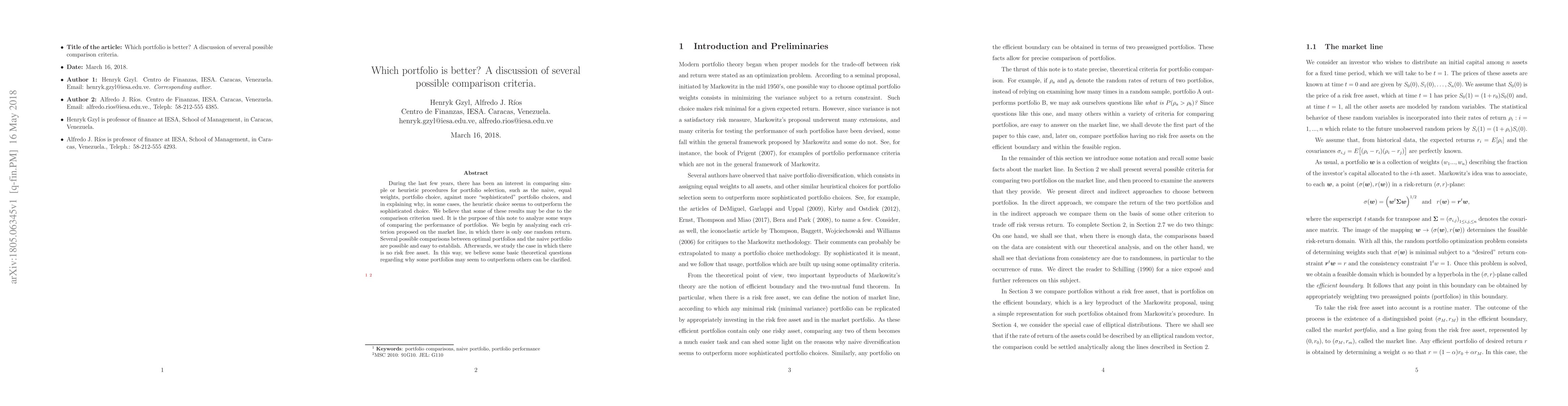 Thumbnail for Which portfolio is better? A discussion of several possible comparison
  criteria
