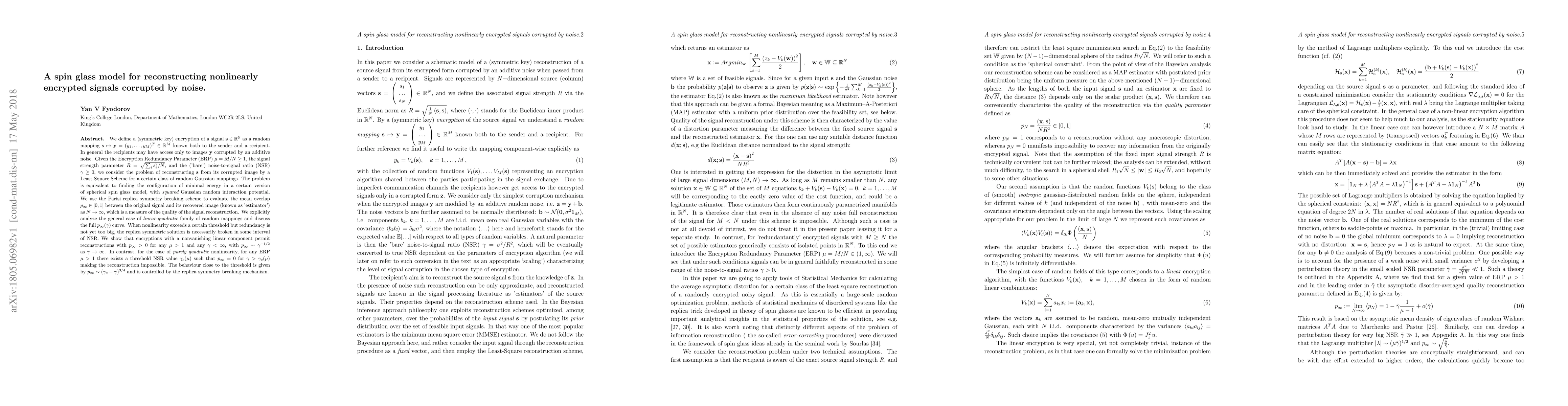 Thumbnail for A spin glass model for reconstructing nonlinearly encrypted signals
  corrupted by noise