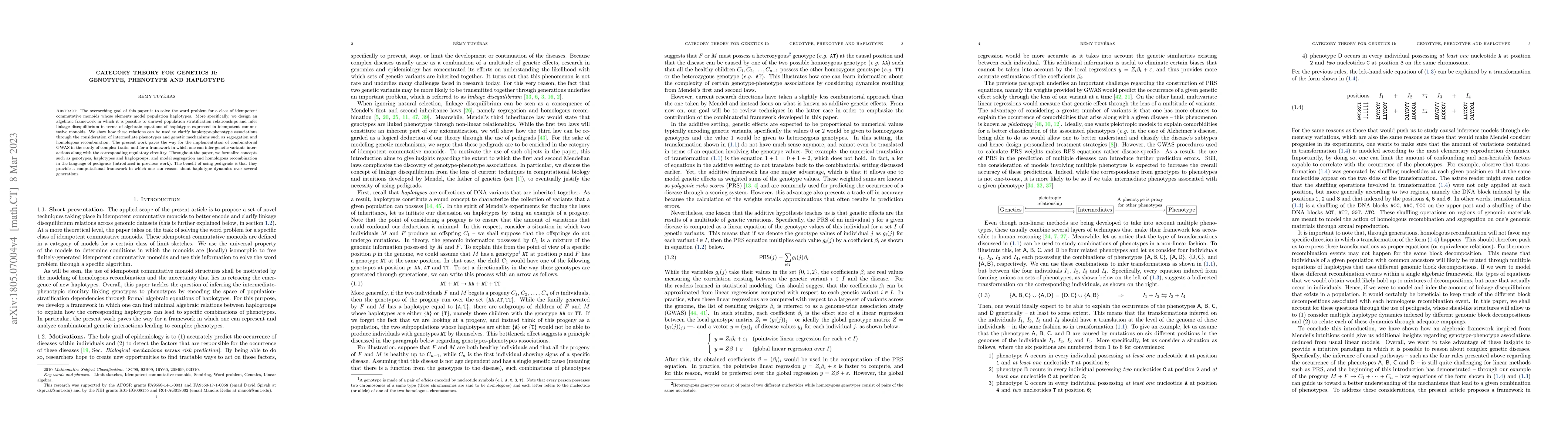 Thumbnail for Category theory for genetics II: genotype, phenotype and haplotype