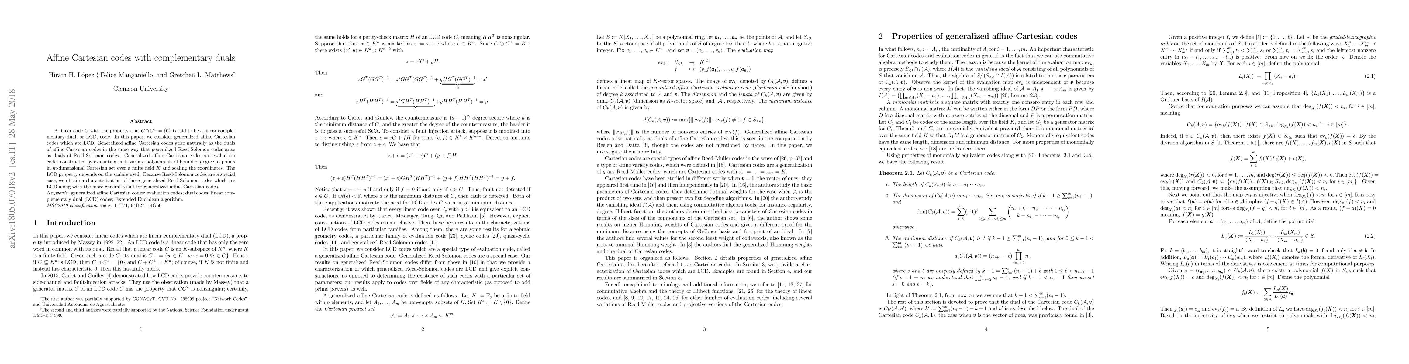 Thumbnail for Affine Cartesian codes with complementary duals