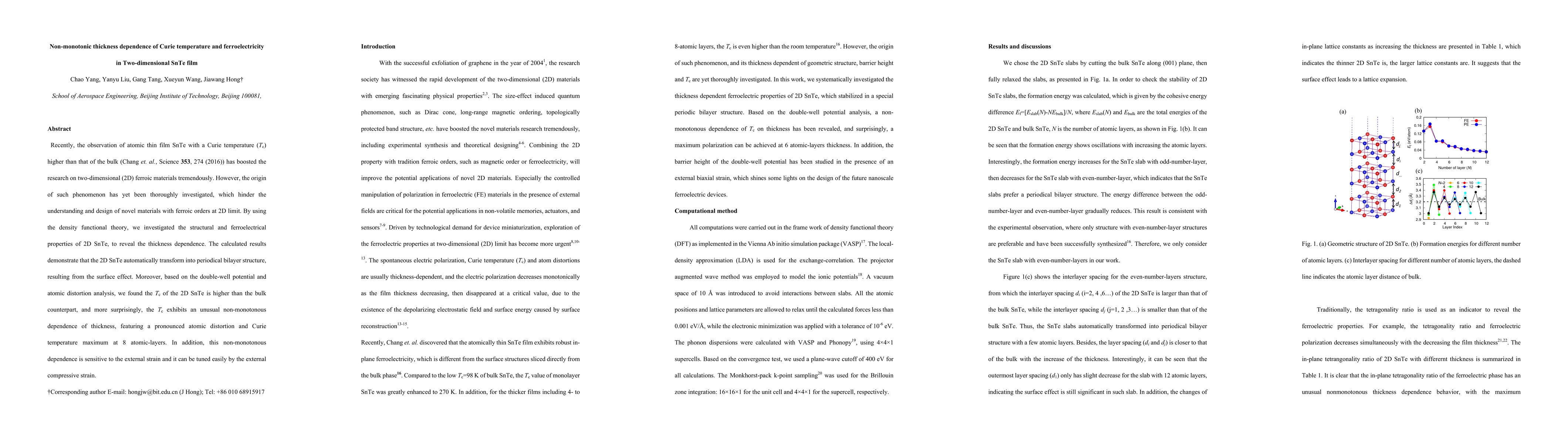 Thumbnail for Non-monotonic thickness dependence of Curie temperature and
  ferroelectricity in Two-dimensional SnTe film