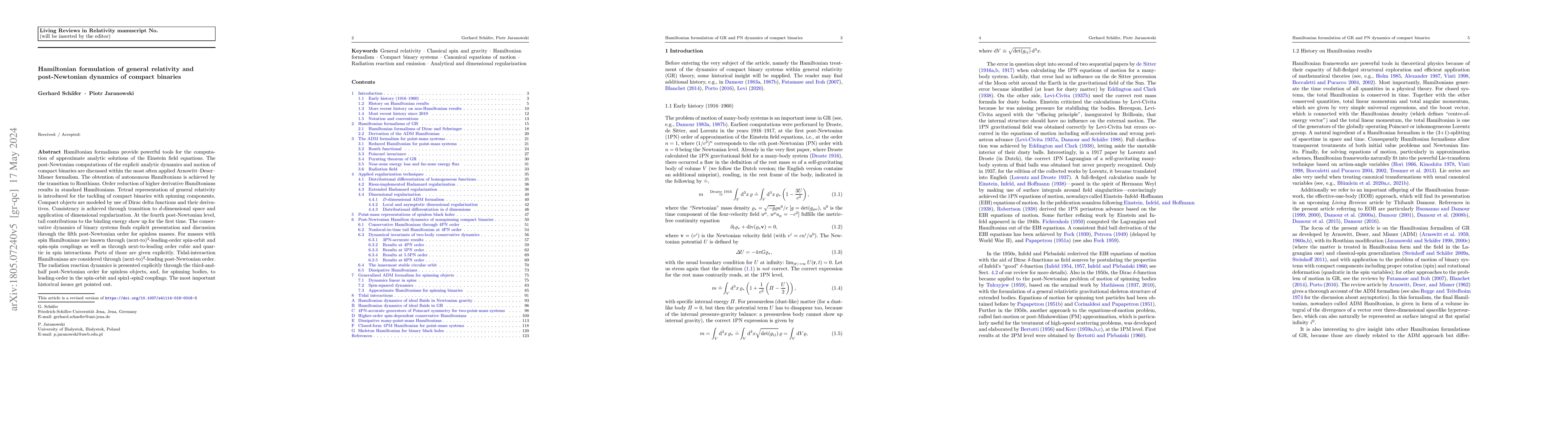 Thumbnail for Hamiltonian formulation of general relativity and post-Newtonian
  dynamics of compact binaries