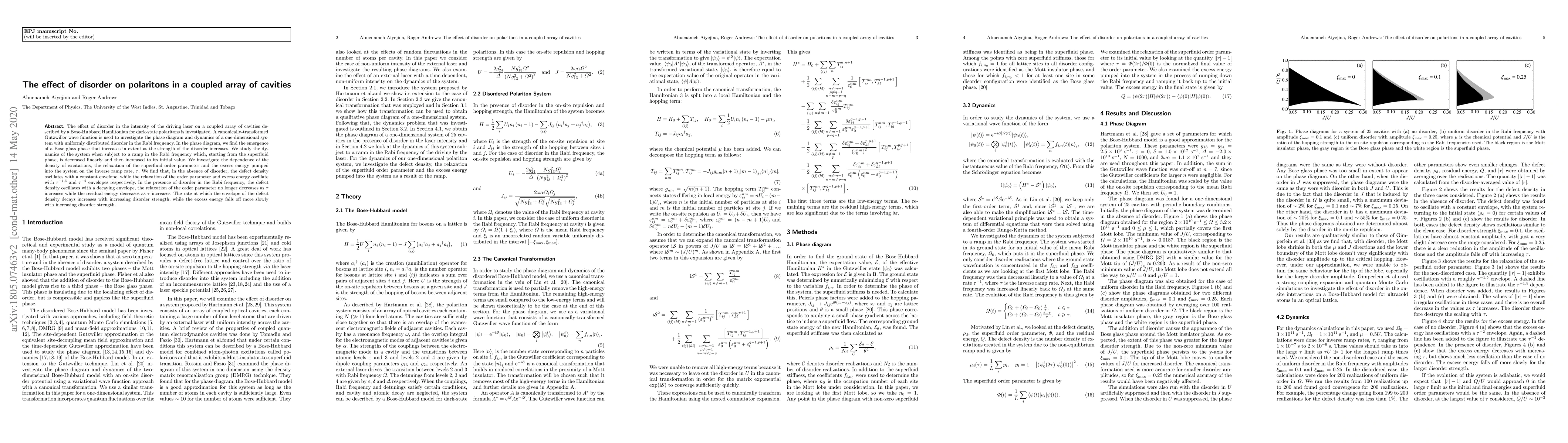 Thumbnail for The effect of disorder on polaritons in a coupled array of cavities
