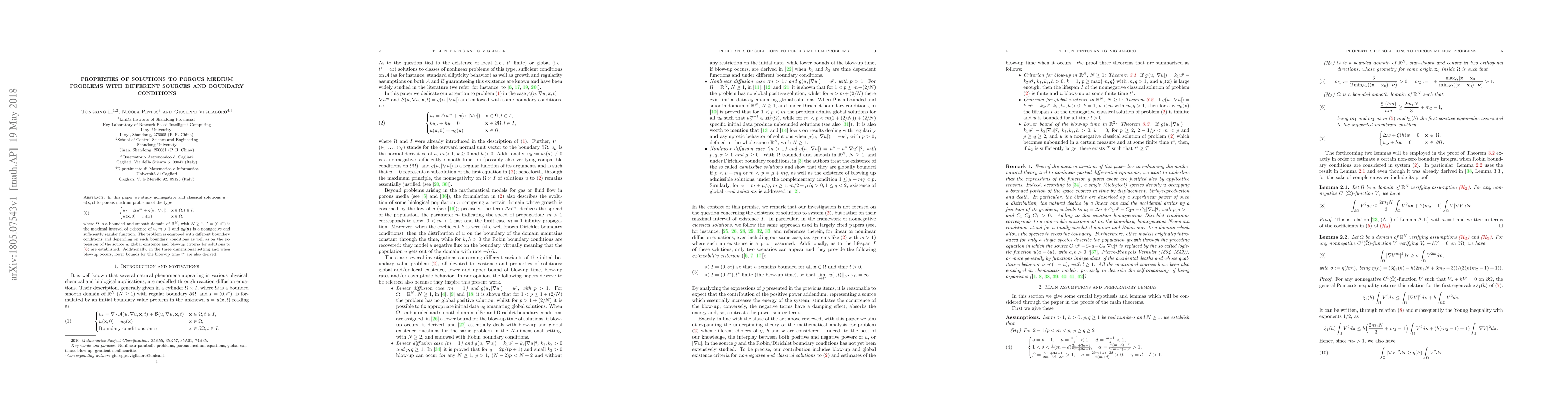 Thumbnail for Properties of solutions to porous medium problems with different sources
  and boundary conditions
