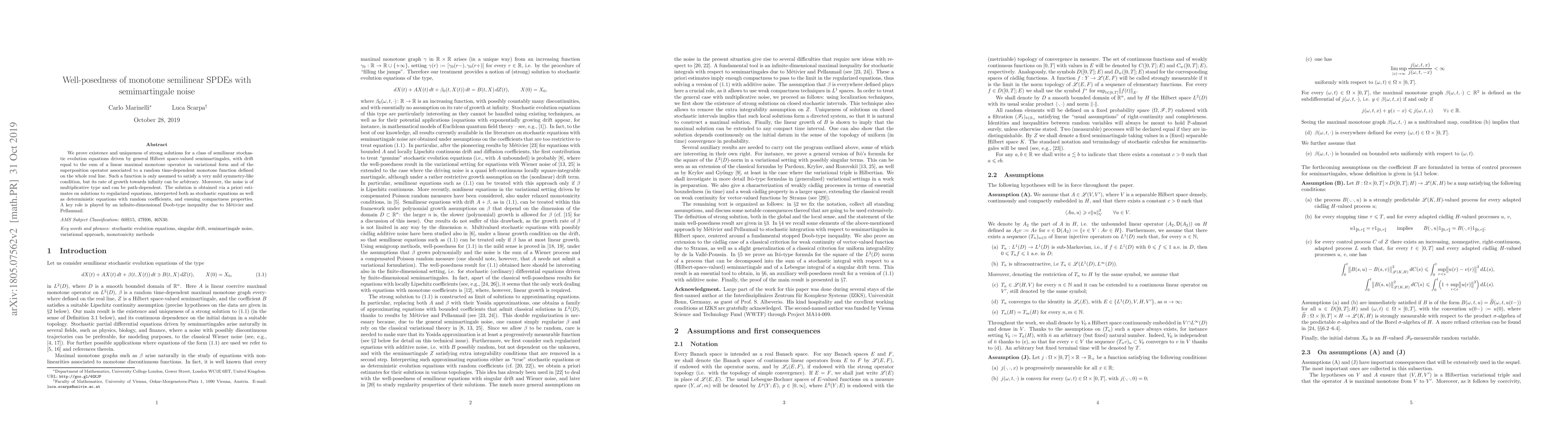 Thumbnail for Well-posedness of monotone semilinear SPDEs with semimartingale noise