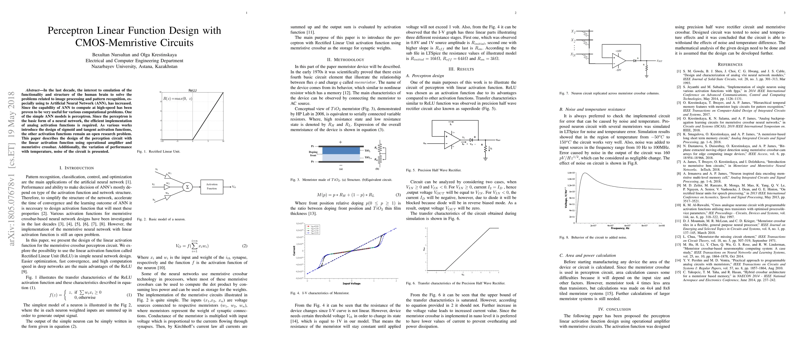 Thumbnail for Perceptron Linear Function Design with CMOS-Memristive Circuits