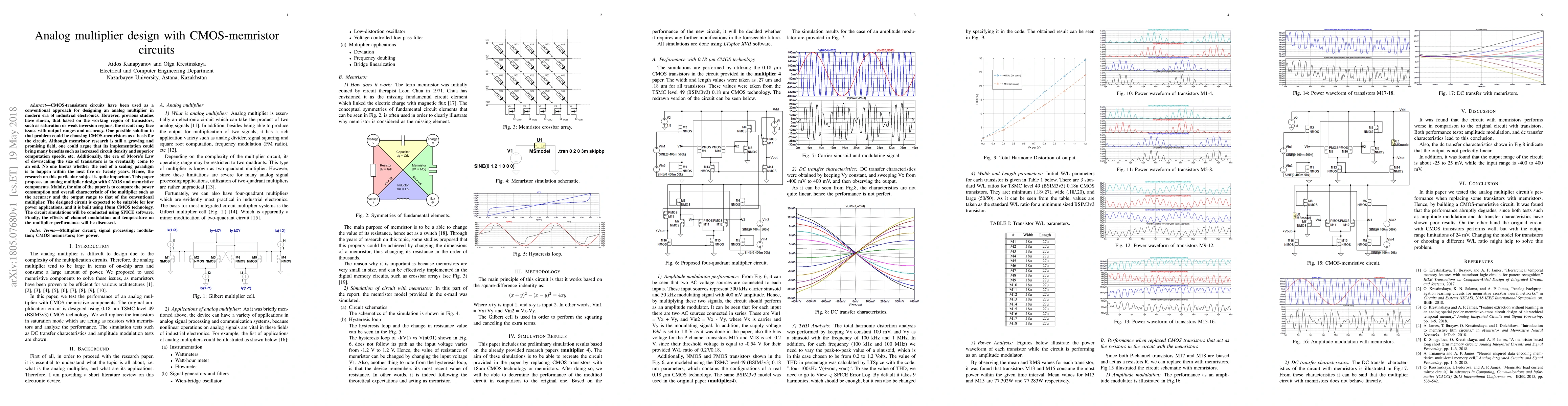 Thumbnail for Analog multiplier design with CMOS-memristor circuits