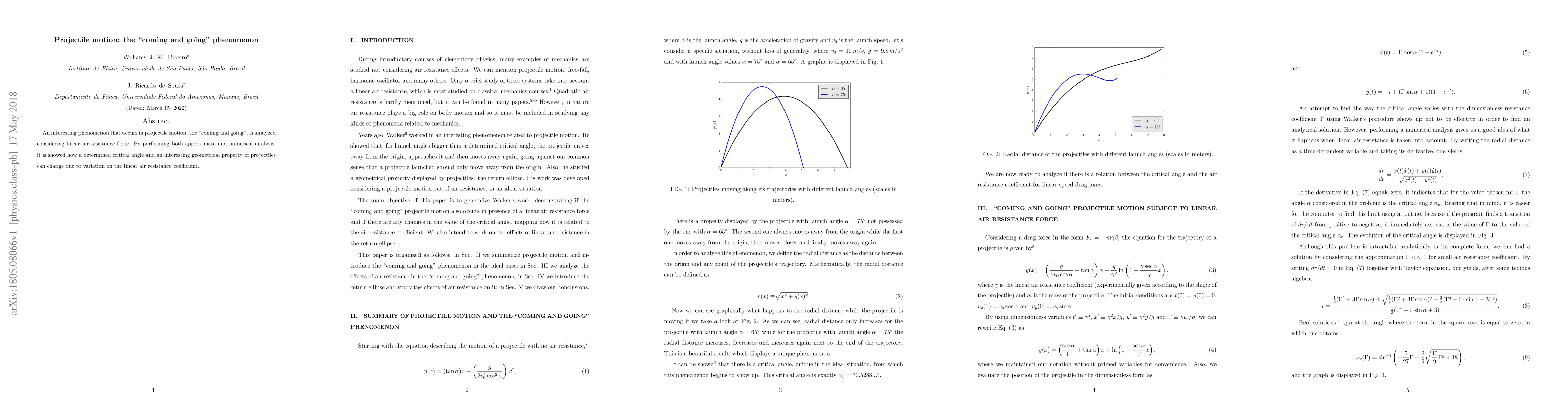 Thumbnail for Projectile motion: the "coming and going" phenomenon