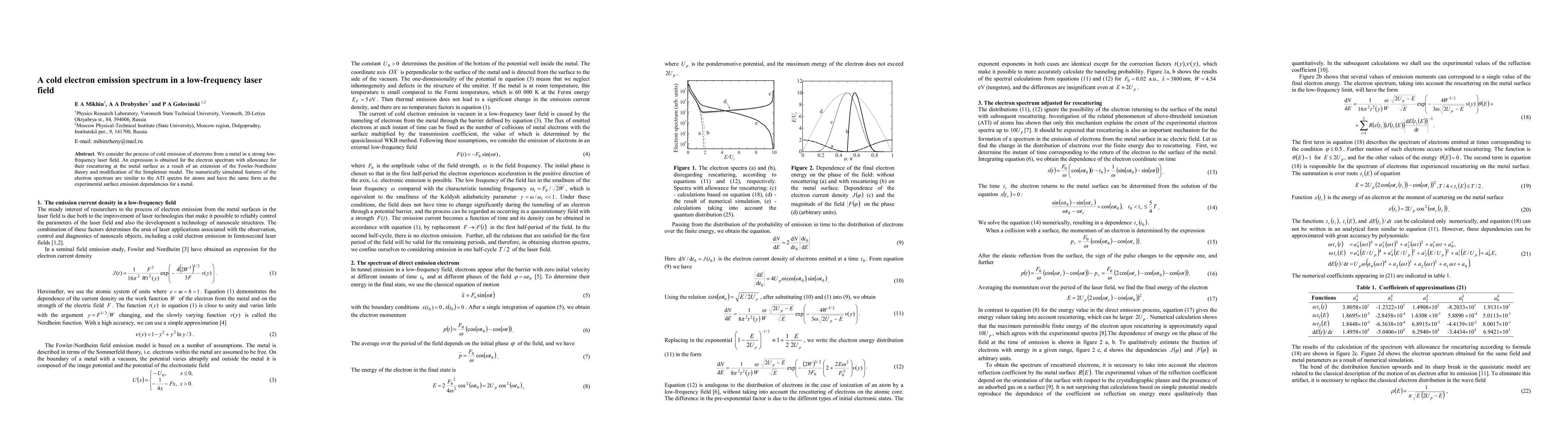 Thumbnail for A cold electron emission spectrum in a low-frequency laser field