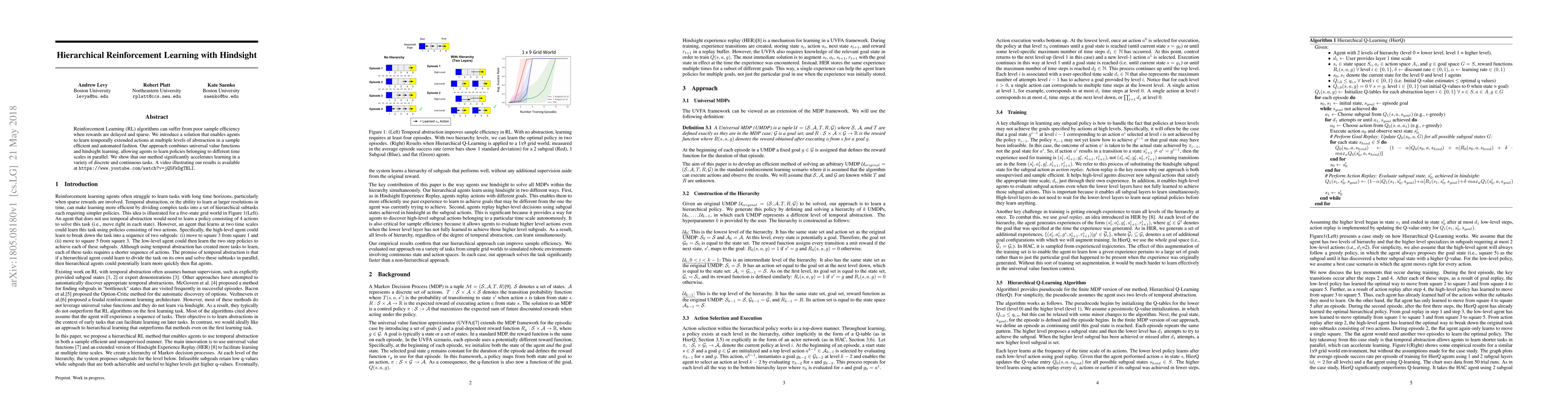 Thumbnail for Hierarchical Reinforcement Learning with Hindsight