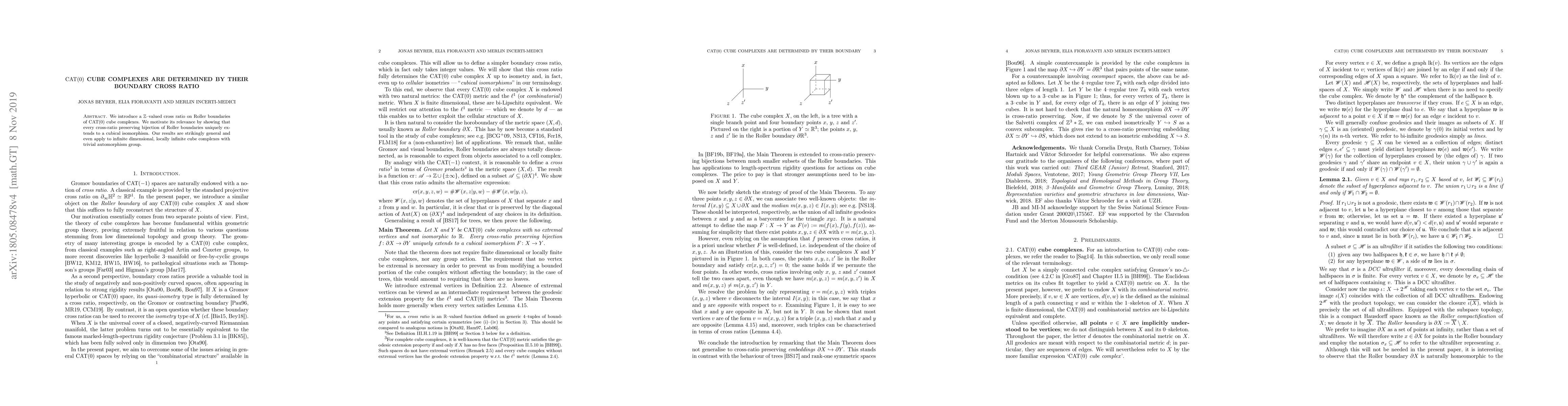 Thumbnail for ${\rm CAT(0)}$ cube complexes are determined by their boundary cross
  ratio