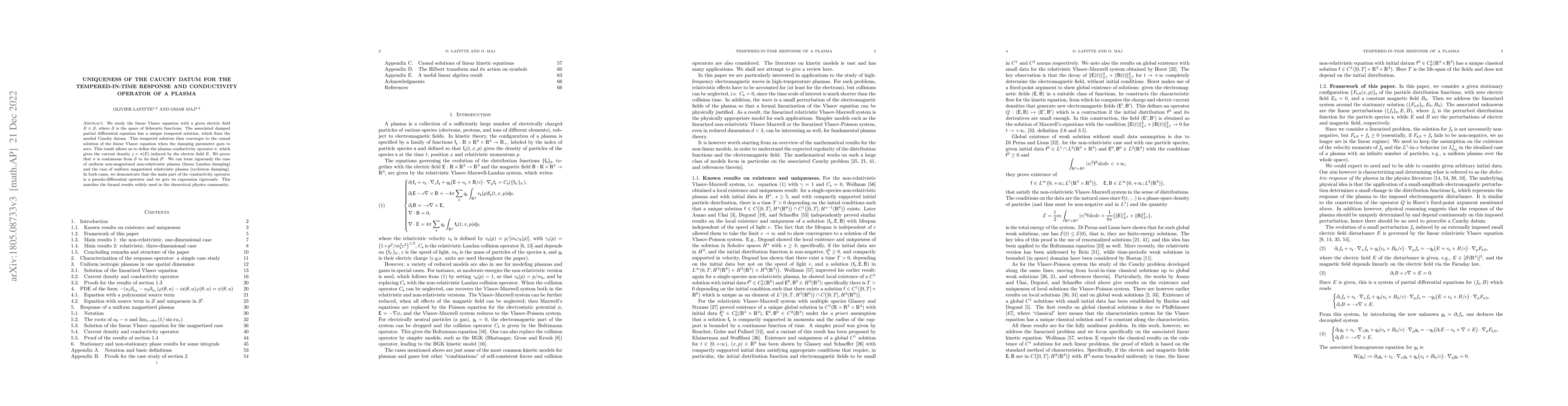 Thumbnail for Uniqueness of the Cauchy datum for the tempered-in-time response and
  conductivity operator of a plasma