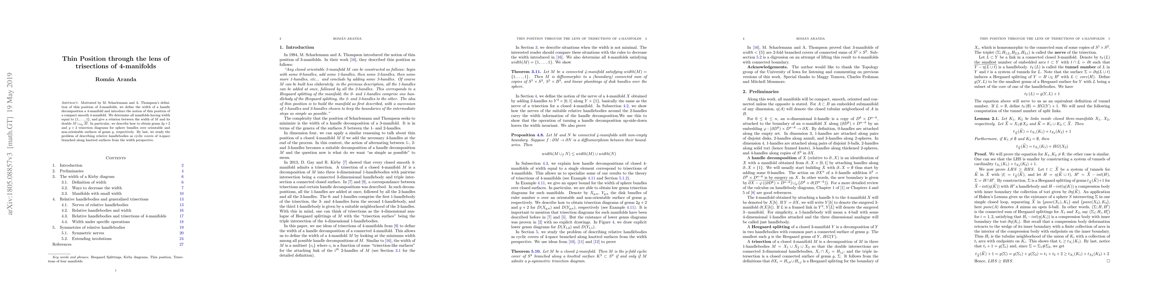 Thumbnail for Thin Position through the lens of trisections of 4-manifolds