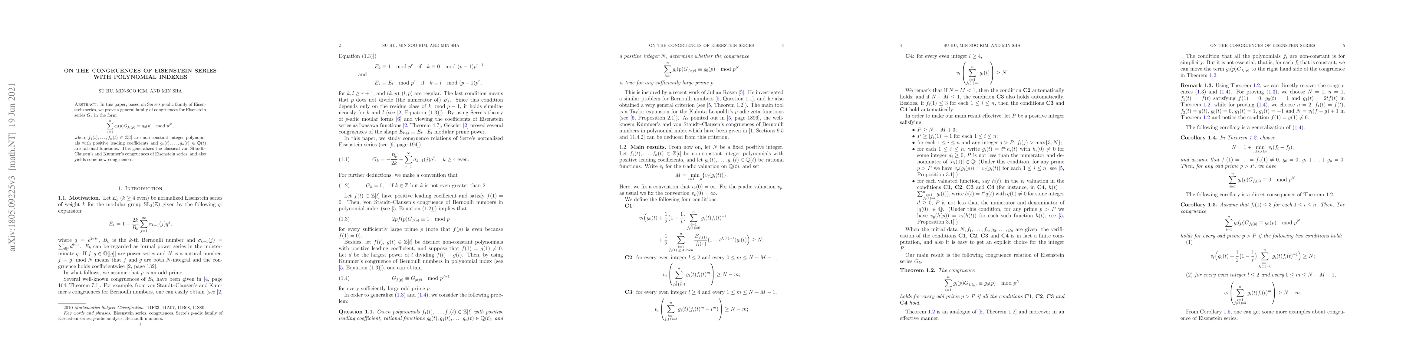 Thumbnail for On the congruences of Eisenstein series with polynomial indexes