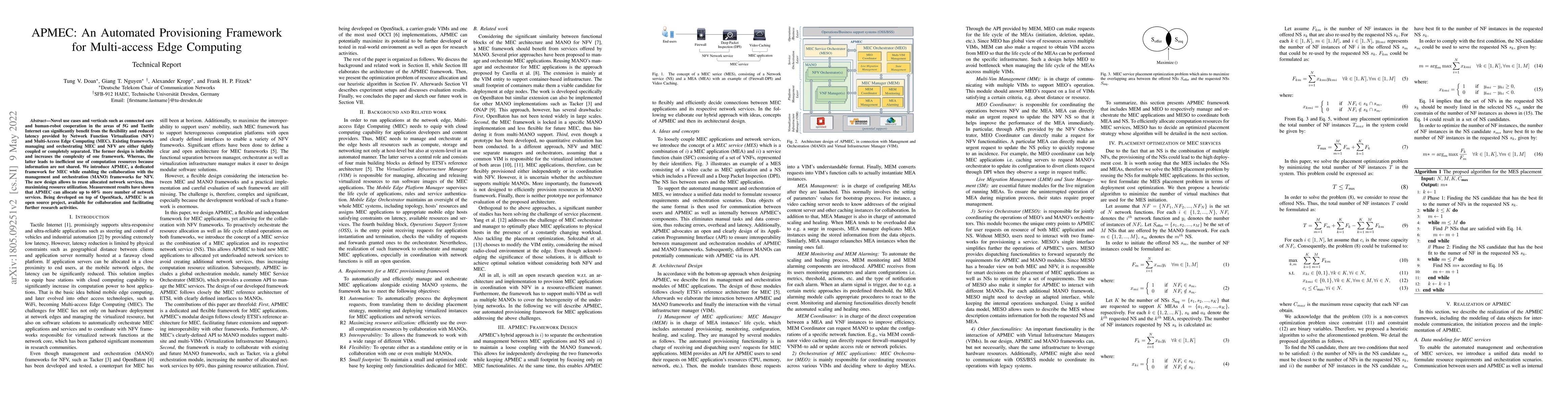 Thumbnail for APMEC: An Automated Provisioning Framework for Multi-access Edge
  Computing