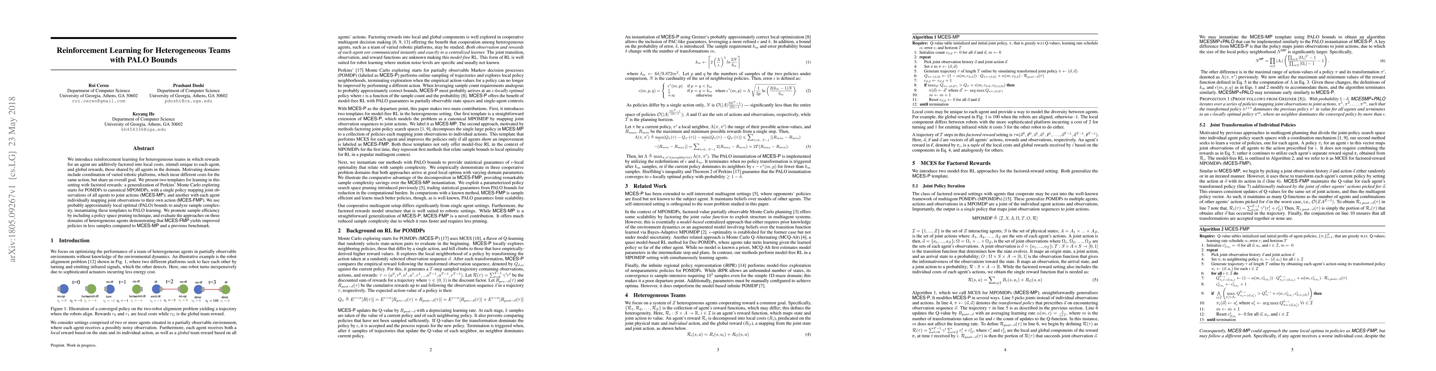 Thumbnail for Reinforcement Learning for Heterogeneous Teams with PALO Bounds