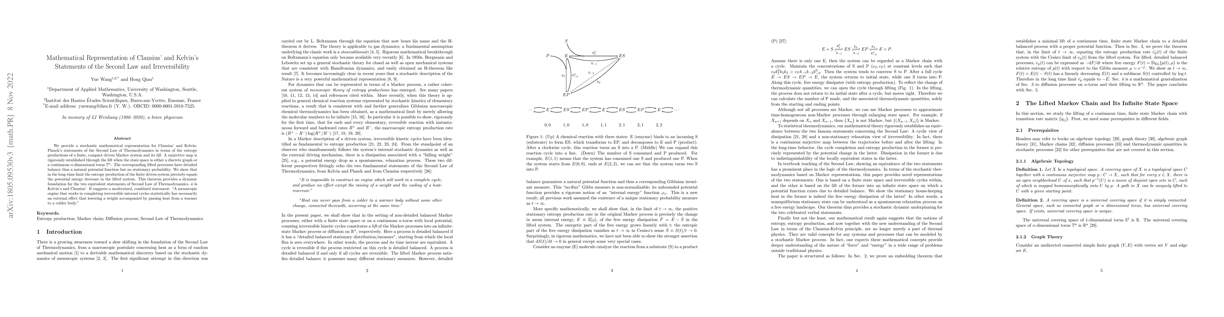 Thumbnail for Mathematical Representation of Clausius' and Kelvin's Statements of the
  Second Law and Irreversibility