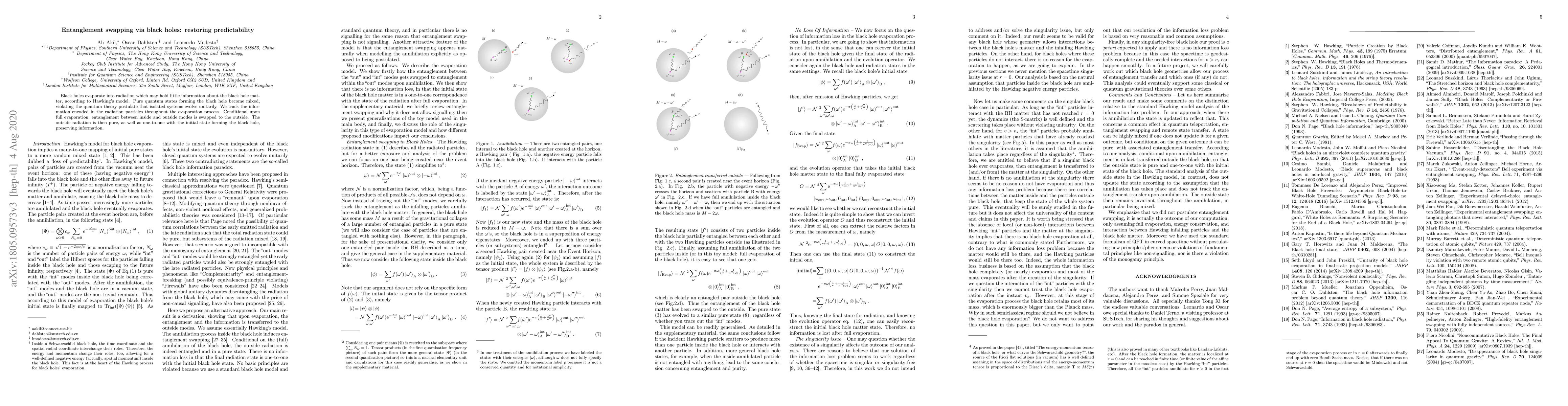 Thumbnail for Entanglement swapping in black holes: restoring predictability
