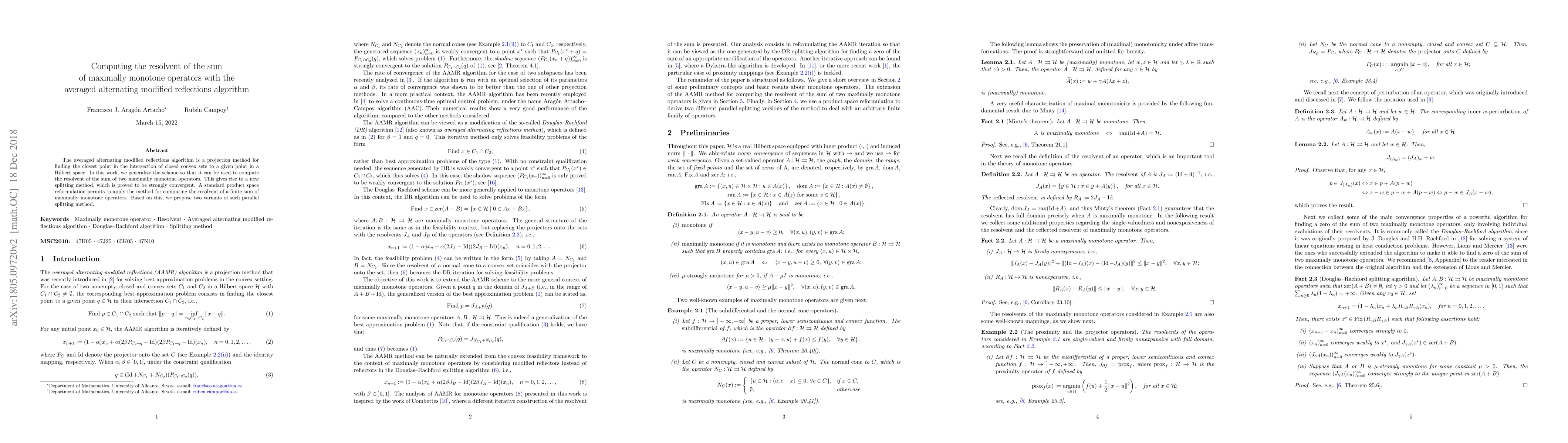 Thumbnail for Computing the resolvent of the sum of maximally monotone operators with
  the averaged alternating modified reflections algorithm