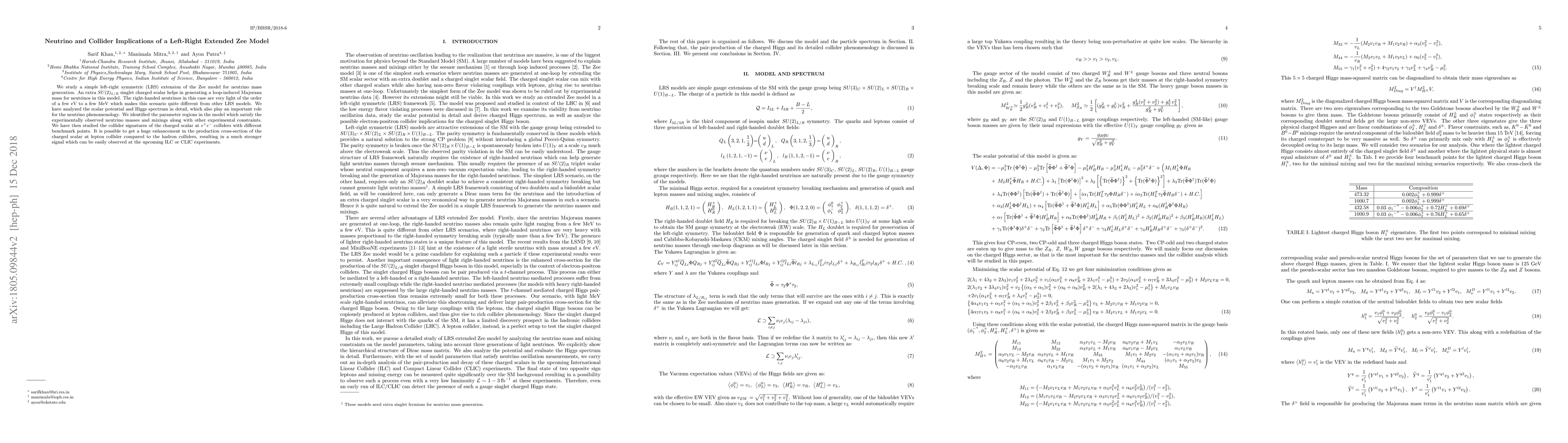 Thumbnail for Neutrino and Collider Implications of a Left-Right Extended Zee Model