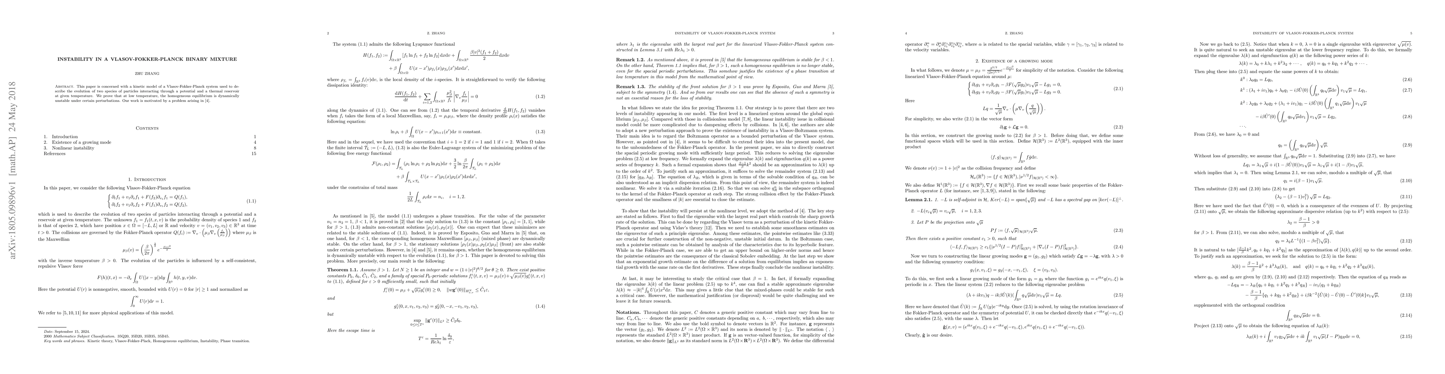 Thumbnail for Instability in a Vlasov-Fokker-Planck binary mixture