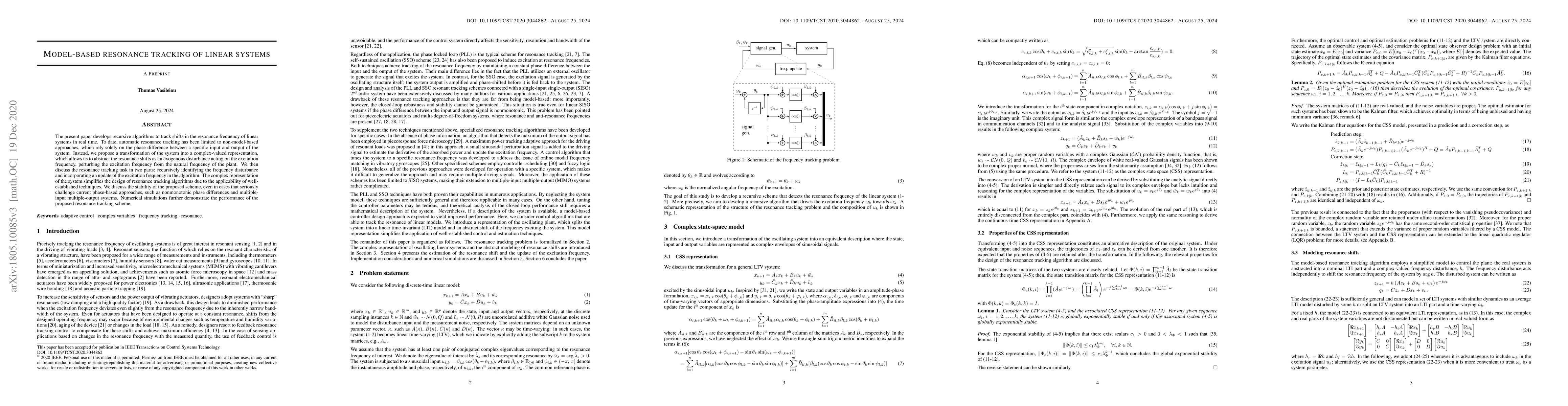 Thumbnail for Model-based resonance tracking of linear systems