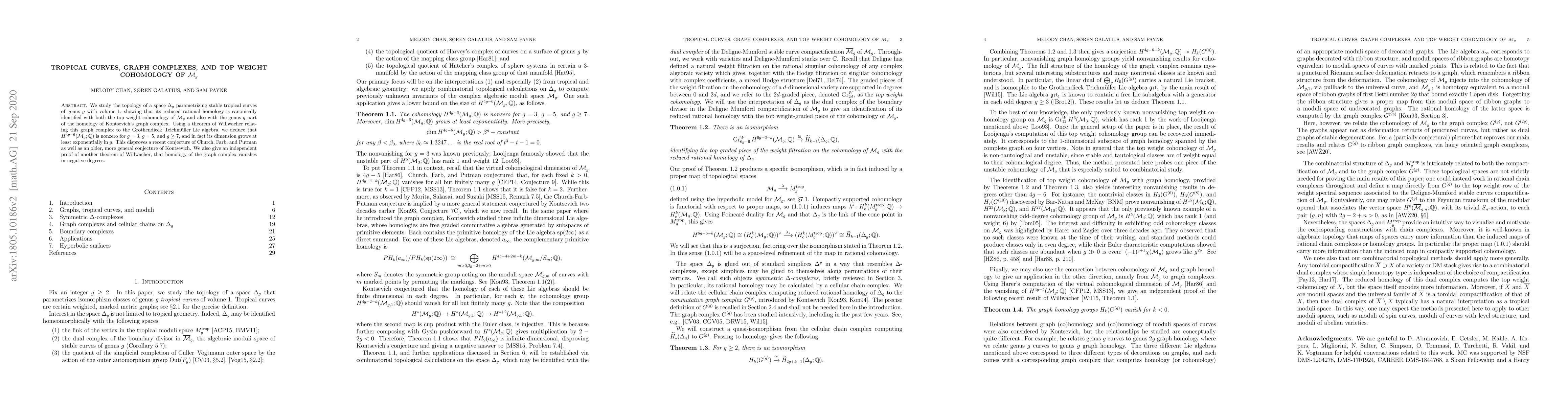 Thumbnail for Tropical curves, graph complexes, and top weight cohomology of M_g