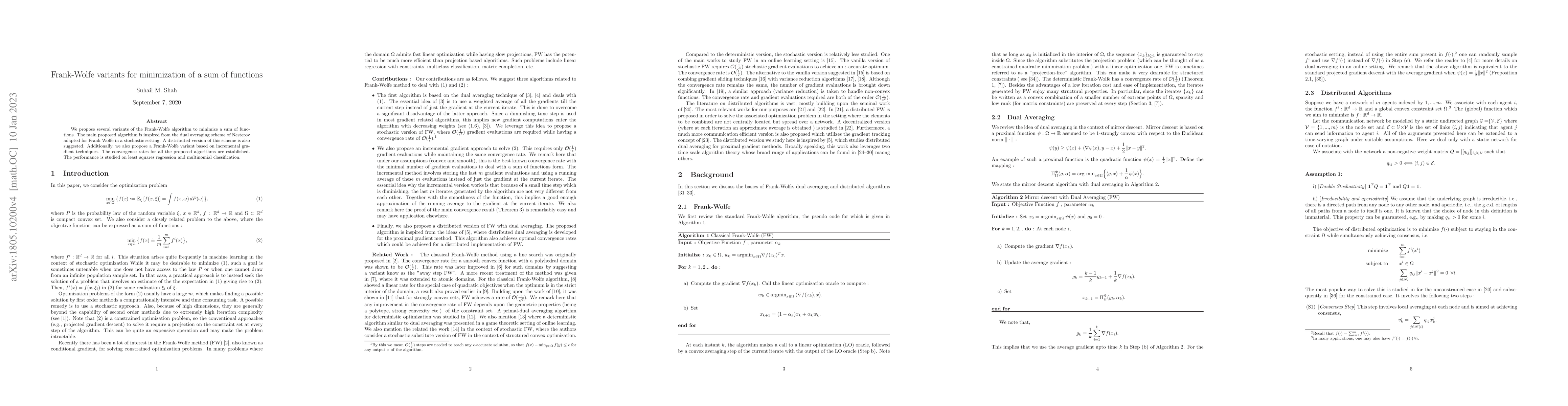 Thumbnail for Frank-Wolfe variants for minimization of a sum of functions