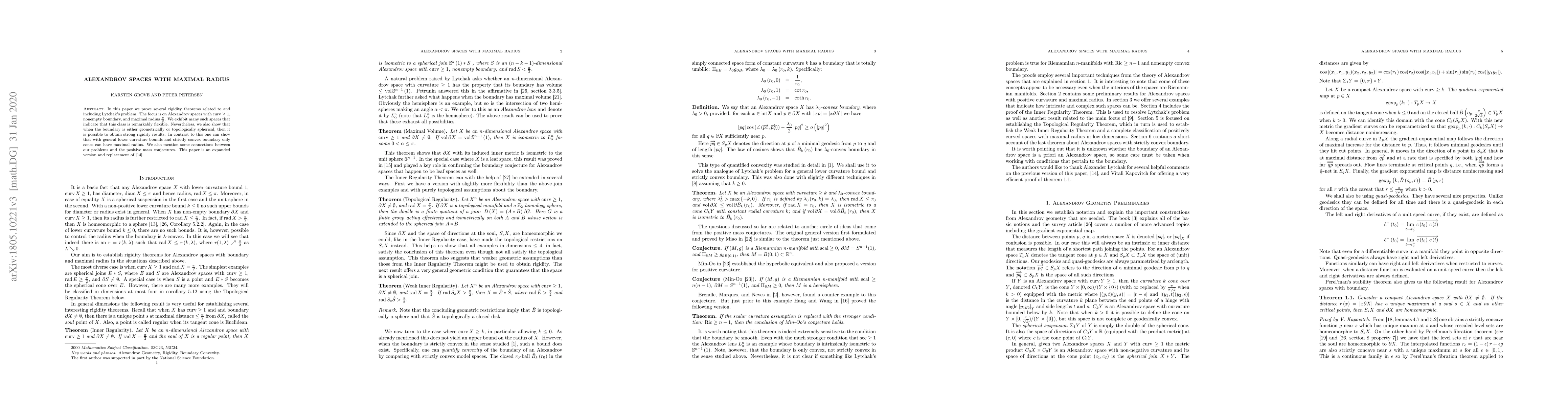 Thumbnail for Alexandrov Spaces with Maximal Radius