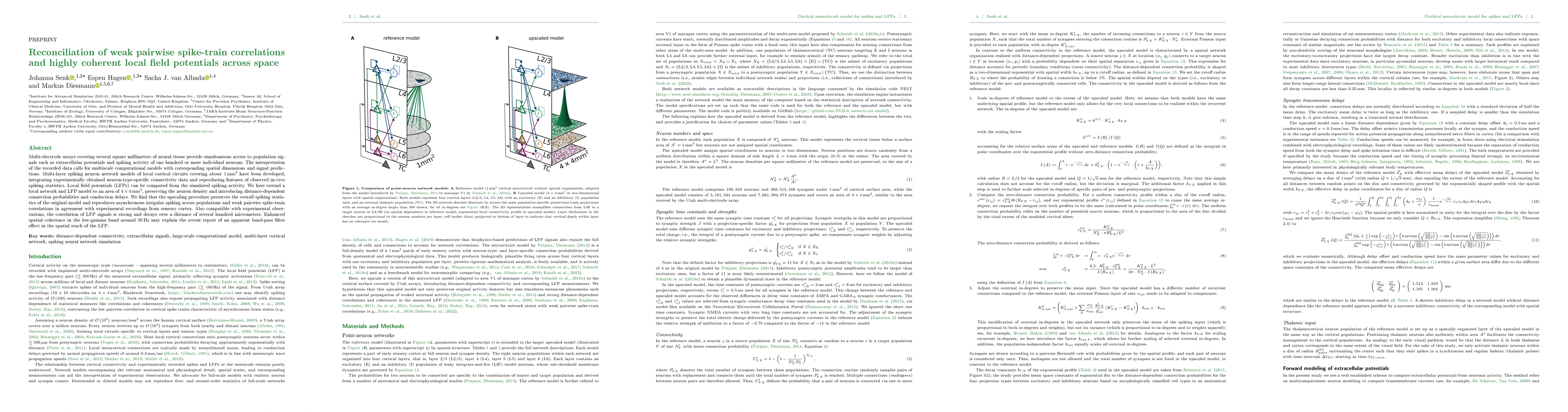 Thumbnail for Reconciliation of weak pairwise spike-train correlations and highly
  coherent local field potentials across space