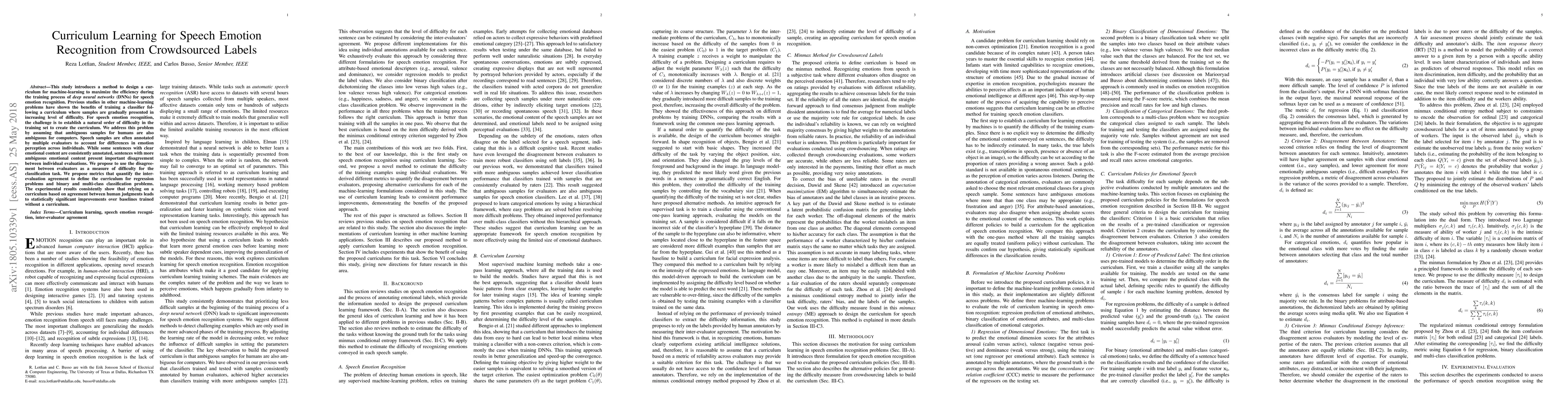 Thumbnail for Curriculum Learning for Speech Emotion Recognition from Crowdsourced
  Labels