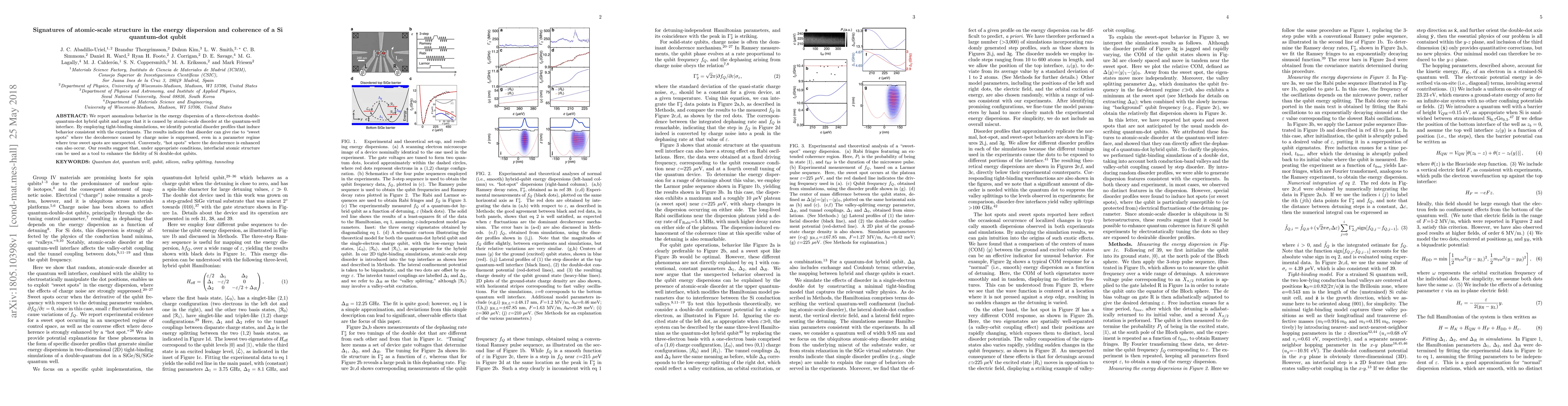 Thumbnail for Signatures of atomic-scale structure in the energy dispersion and
  coherence of a Si quantum-dot qubit
