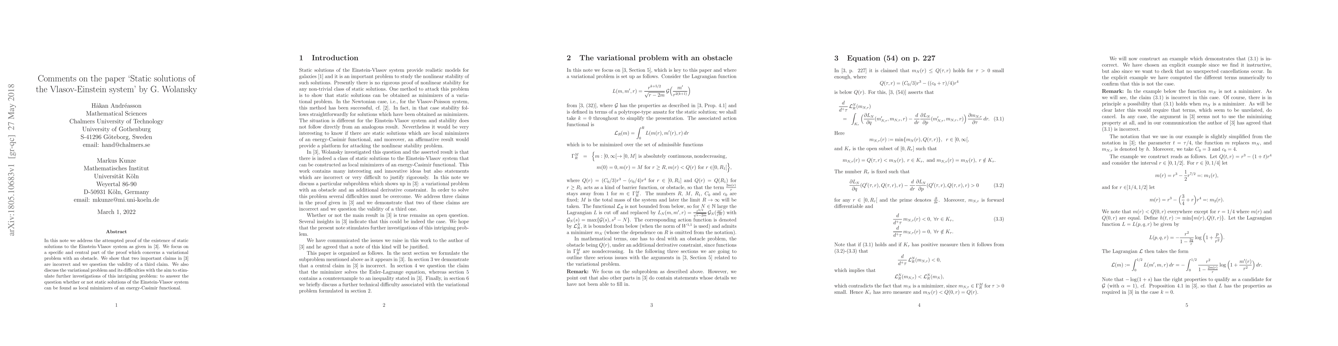 Thumbnail for Comments on the paper 'Static solutions of the Vlasov-Einstein system'
  by G. Wolansky