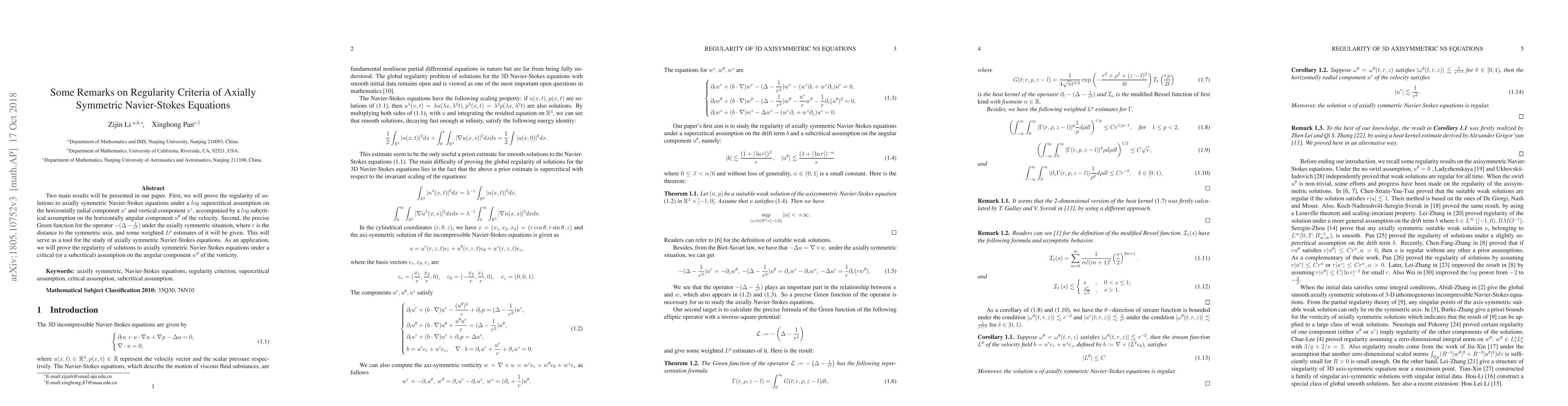 Thumbnail for Some Remarks on Regularity Criteria of Axially Symmetric Navier-Stokes
  Equations