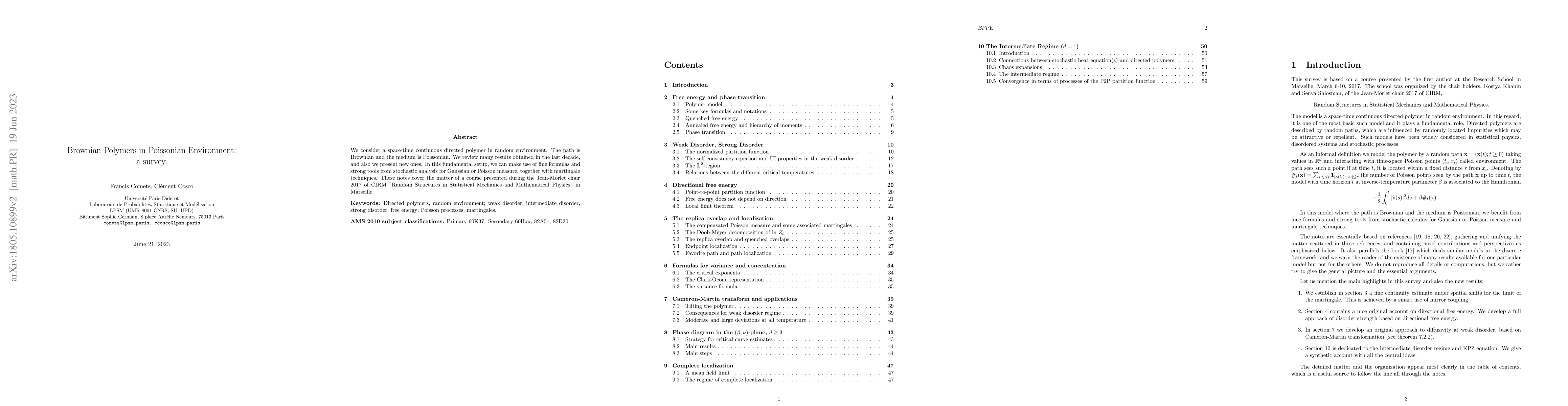 Thumbnail for Brownian Polymers in Poissonian Environment: a survey