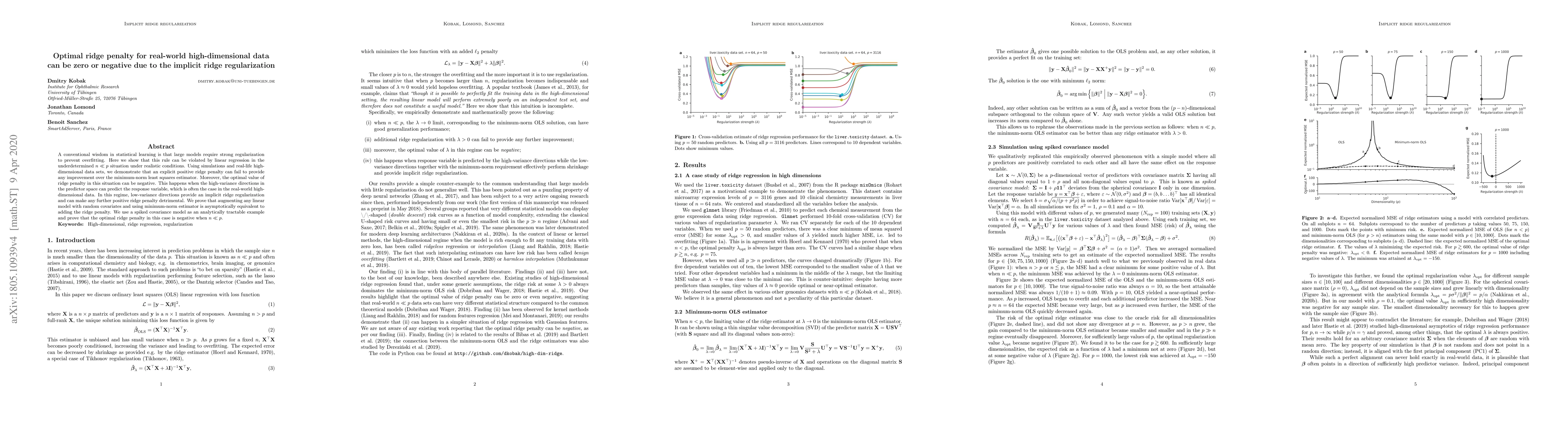 Thumbnail for Optimal ridge penalty for real-world high-dimensional data can be zero
  or negative due to the implicit ridge regularization