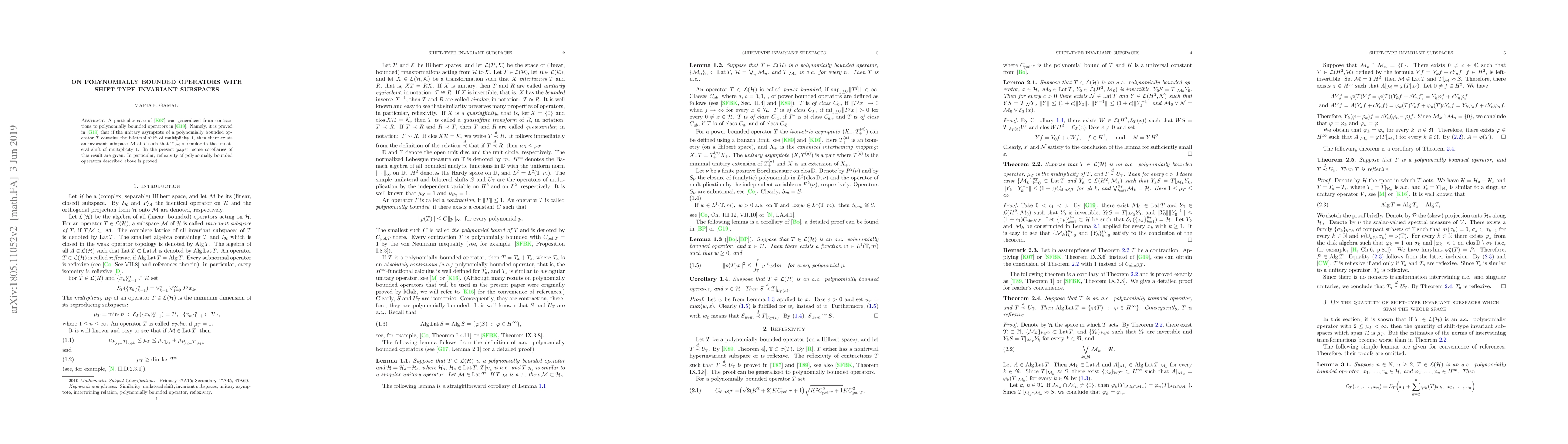 Thumbnail for On polynomially bounded operators with shift-type invariant subspaces