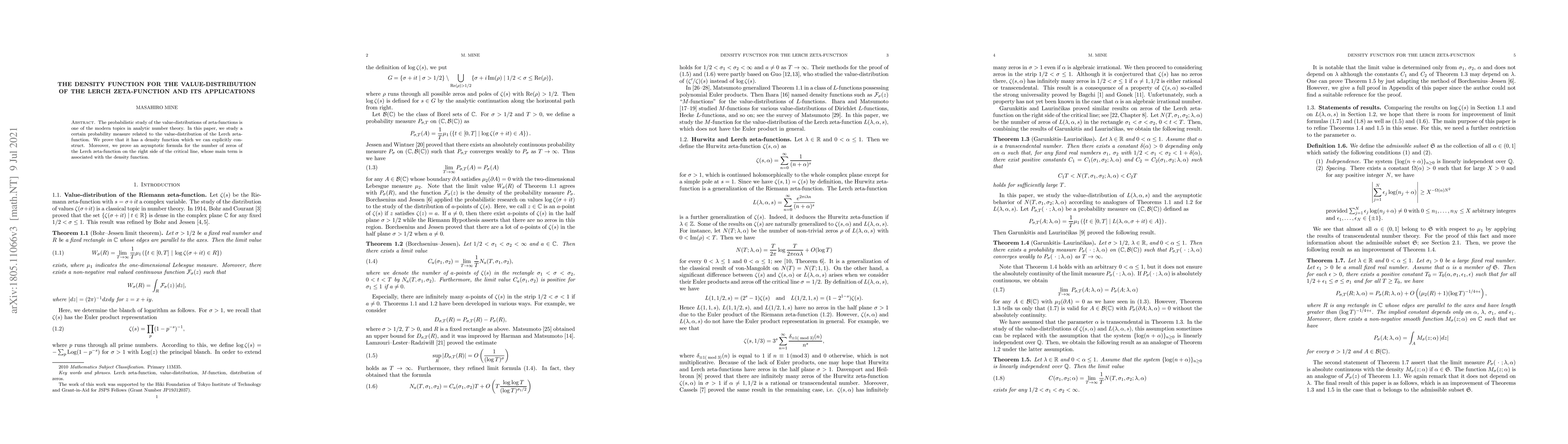 Thumbnail for The density function for the value-distribution of the Lerch
  zeta-function and its applications