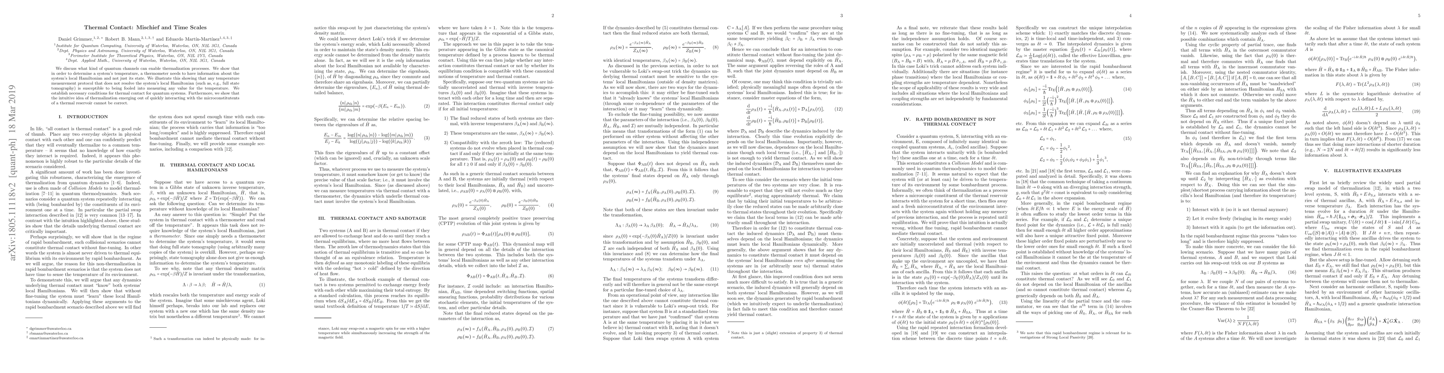 Thumbnail for Thermal Contact: Mischief and Time Scales