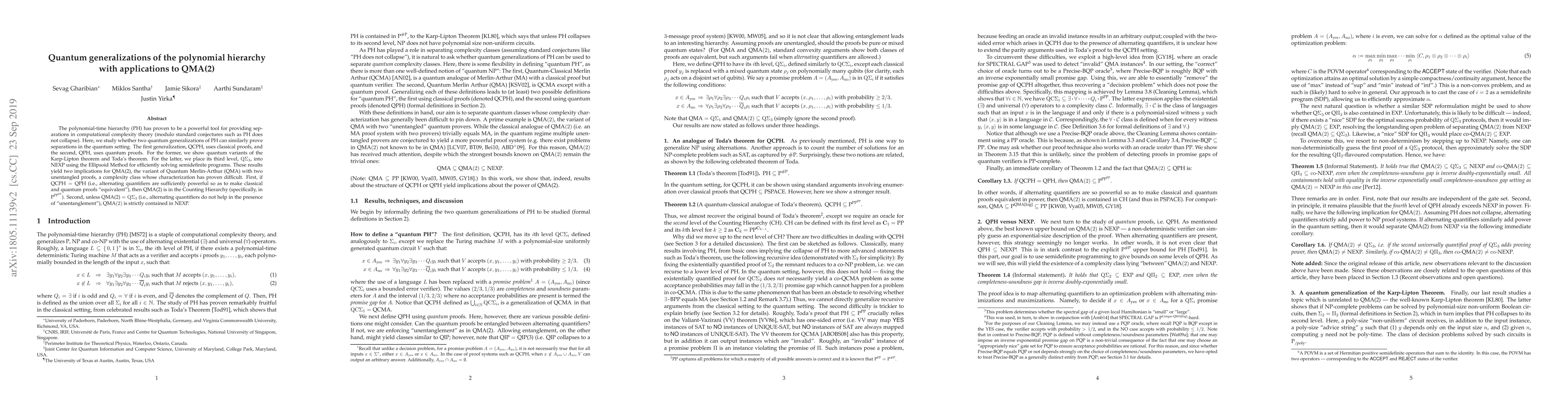 Thumbnail for Quantum generalizations of the polynomial hierarchy with applications to
  QMA(2)