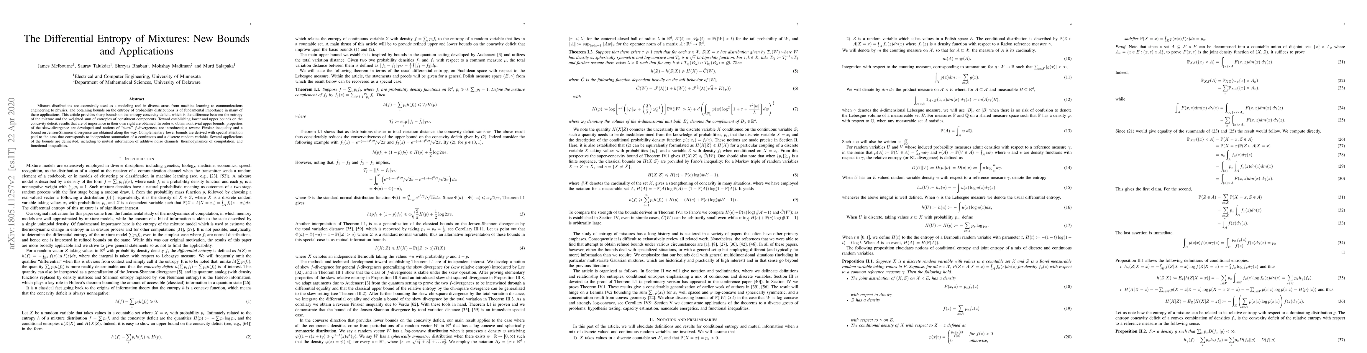 Thumbnail for The Differential Entropy of Mixtures: New Bounds and Applications